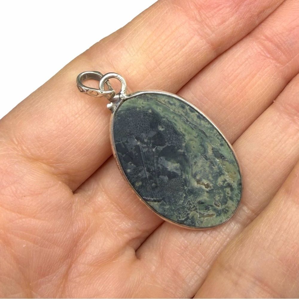 African Kambaba Star Galaxy Jasper Necklace Pendant Solid 925 Sterling Silver - Picture 3 of 3